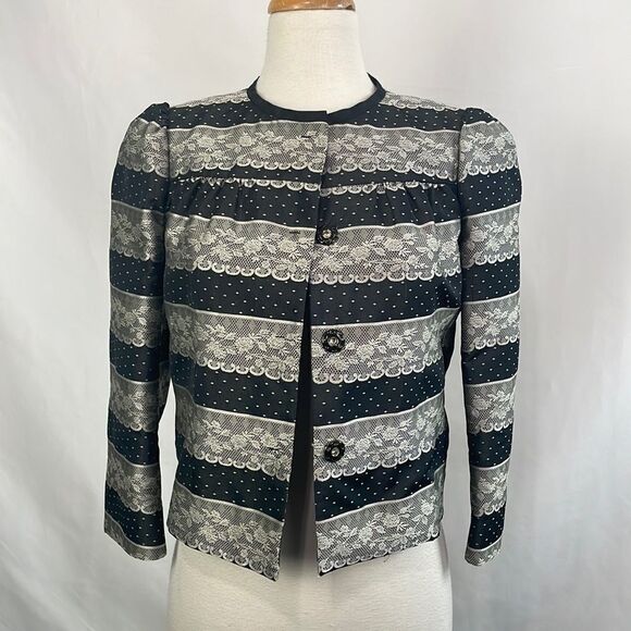 Red Valentino Black Lace Print Striped Jacket - Picture 1 of 4